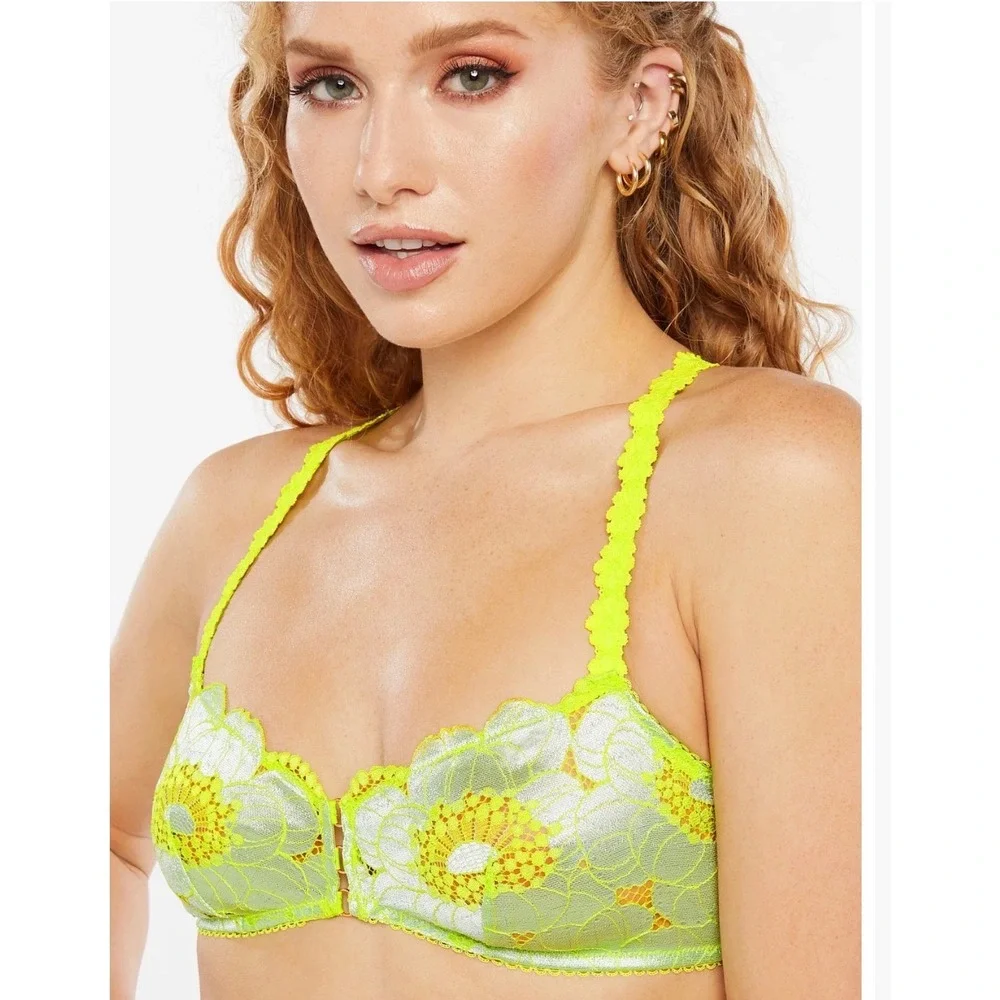 Savage X Fenty Bralette Large Green Blue Floral Lace Front Hook NWT Lingerie